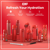 ION8 Leak Proof 1 Litre Thermal Water Bottle, Insulated Steel, Red, 1L