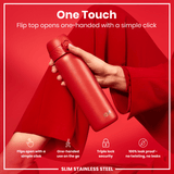 ION8 Steel Slim Leak Proof Water Bottle, Red, 600ml