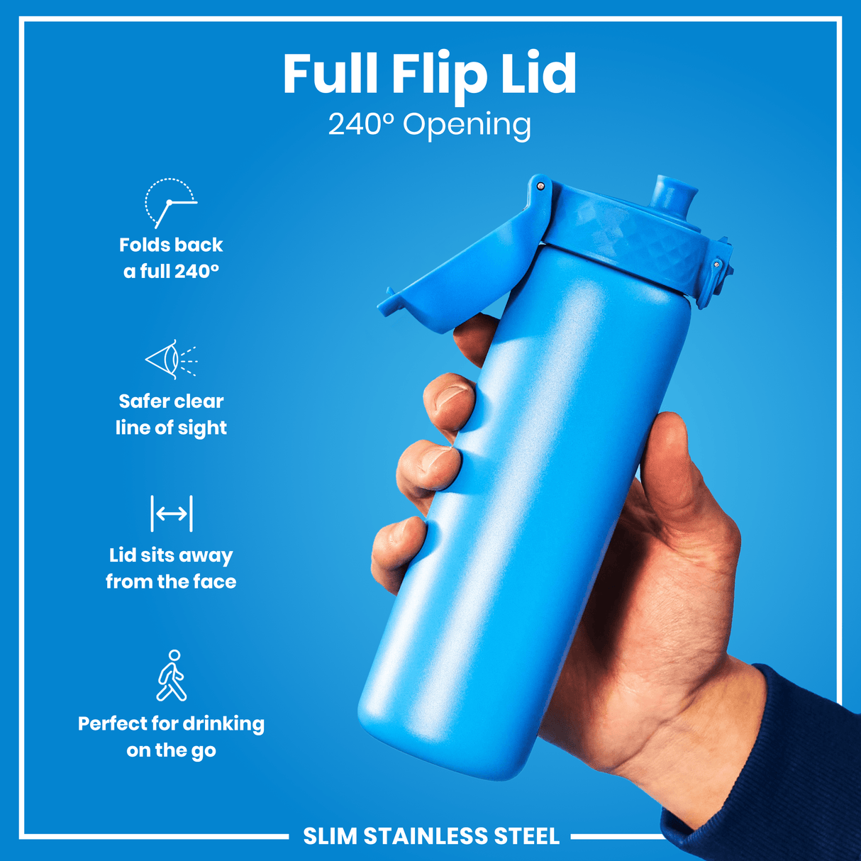 ION8 Steel Slim Leak Proof Water Bottle, Blue, 600ml