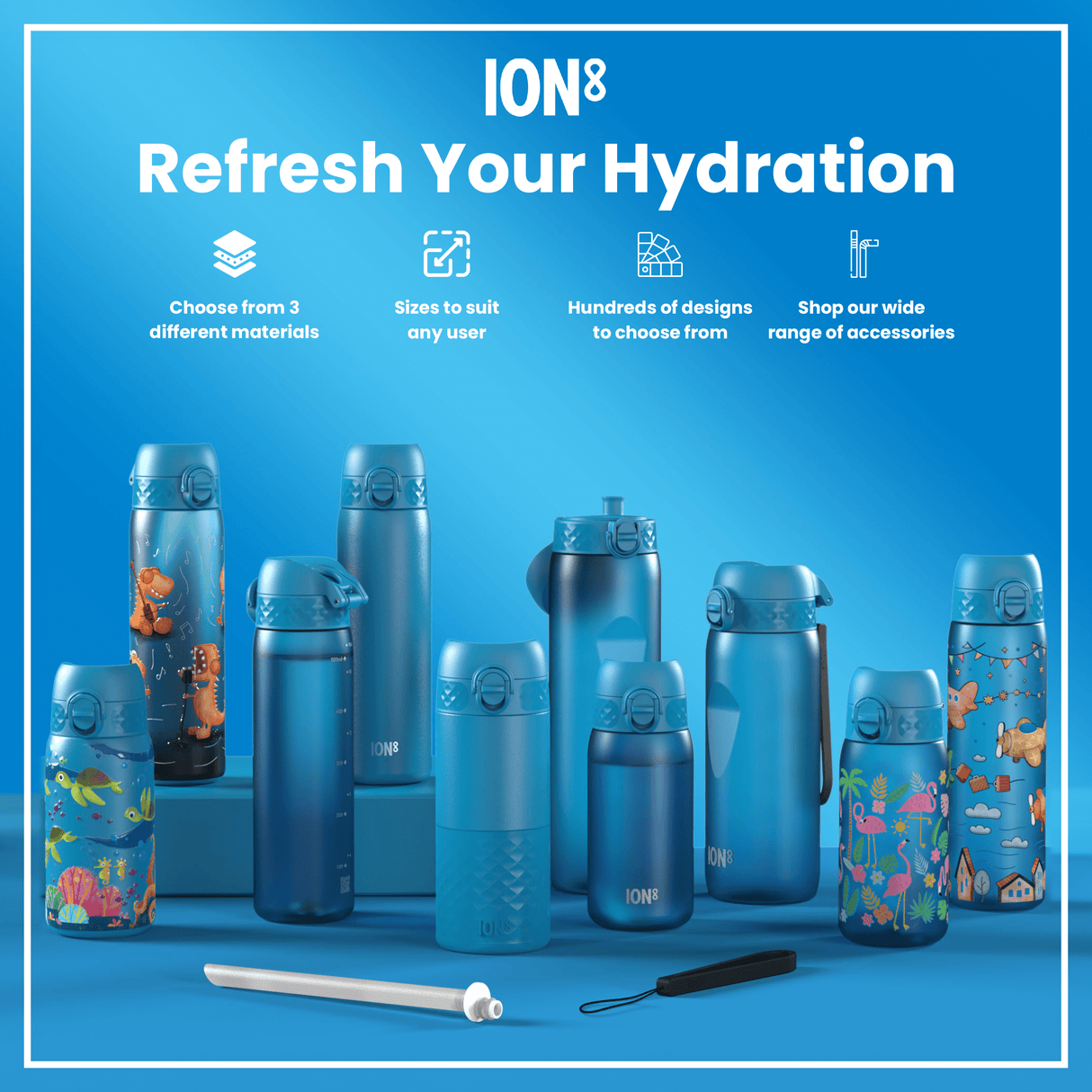 ION8 Steel Slim Leak Proof Water Bottle, Blue, 600ml