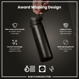 ION8 Leak Proof Slim Water Bottle, Stainless Steel, Black, 600ml
