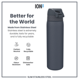 ION8 Steel Slim Leak Proof Water Bottle, Ash Navy, 600ml