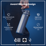 ION8 Steel Slim Leak Proof Water Bottle, Ash Navy, 600ml