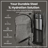 ION8 Leak Proof 1 Litre Water Bottle, Stainless Steel, Grey, 1L