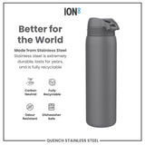 ION8 Leak Proof 1 Litre Water Bottle, Stainless Steel, Grey, 1L