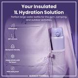ION8 Leak Proof 1 Litre Thermal Water Bottle, Insulated Steel, Light Purple, 1L