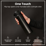 ION8 Leak Proof 1 Litre Water Bottle, Stainless Steel, Black, 1L