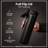 ION8 Leak Proof 1 Litre Water Bottle, Stainless Steel, Black, 1L