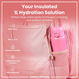 ION8 Leak Proof 1 Litre Thermal Water Bottle, Insulated Steel, Rose Bloom, 1L