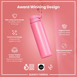 ION8 Leak Proof 1 Litre Thermal Water Bottle, Insulated Steel, Rose Bloom, 1L