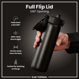 ION8 Leak Proof Slim Thermal Water Bottle, Insulated Steel, Black, 500ml