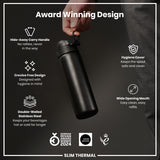 ION8 Leak Proof Slim Thermal Water Bottle, Insulated Steel, Black, 500ml