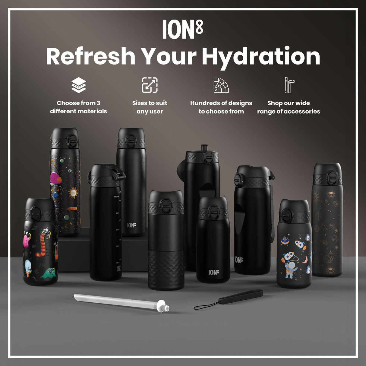 ION8 Leak Proof Slim Thermal Water Bottle, Insulated Steel, Black, 500ml