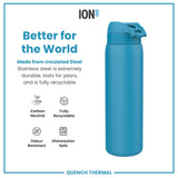 ION8 Leak Proof 1 Litre Thermal Water Bottle, Insulated Steel, Blue, 1L