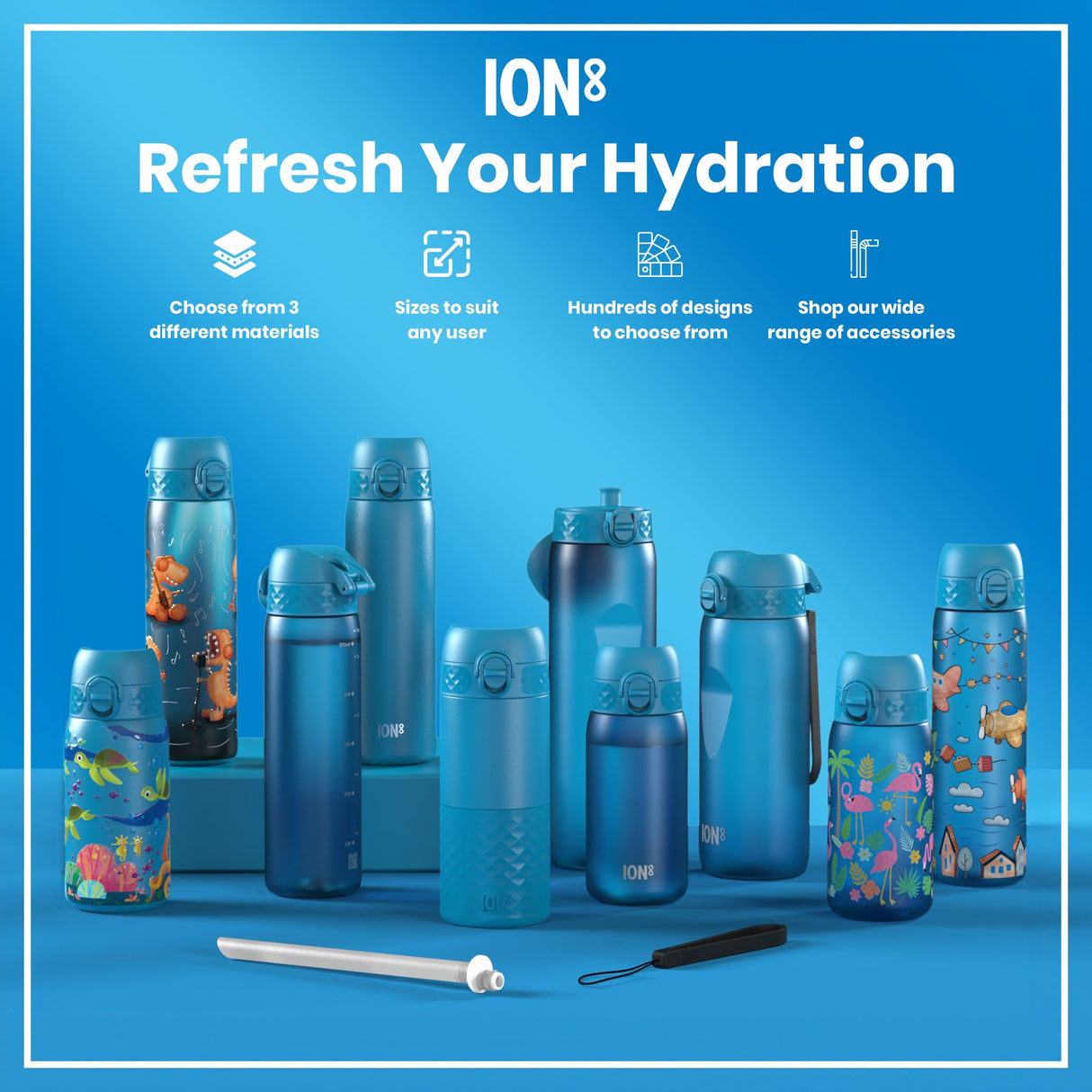ION8 Leak Proof 1 Litre Thermal Water Bottle, Insulated Steel, Blue, 1L