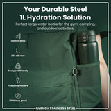 ION8 Leak Proof 1 Litre Water Bottle, Stainless Steel, Dark Green, 1L