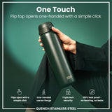 ION8 Leak Proof 1 Litre Water Bottle, Stainless Steel, Dark Green, 1L