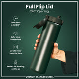 ION8 Leak Proof 1 Litre Water Bottle, Stainless Steel, Dark Green, 1L
