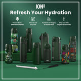 ION8 Leak Proof 1 Litre Water Bottle, Stainless Steel, Dark Green, 1L