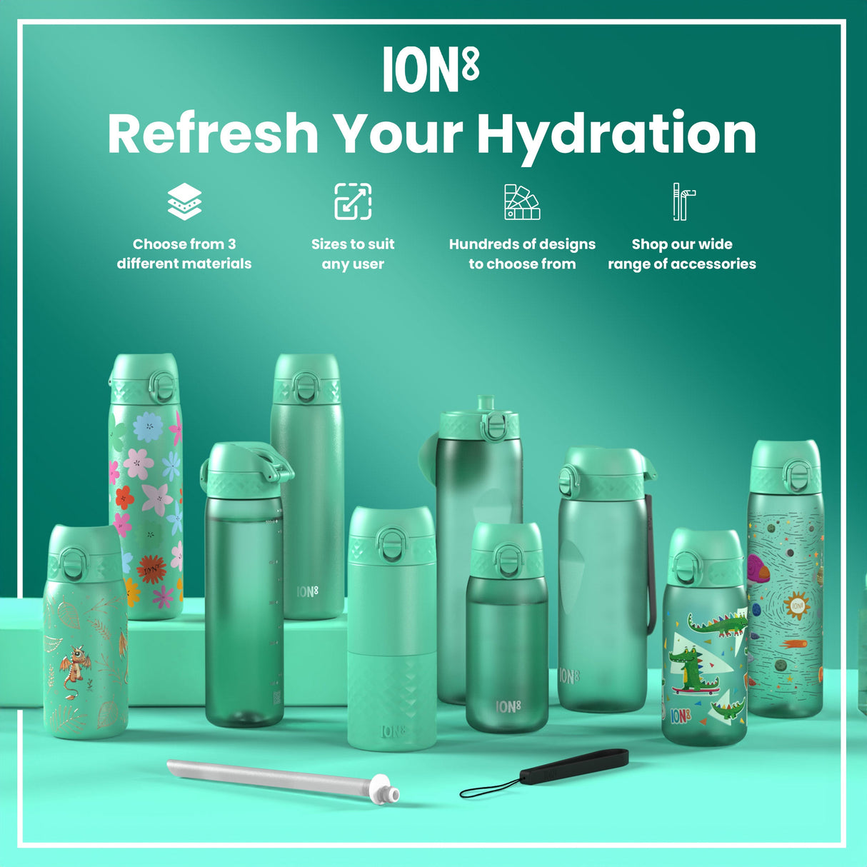ION8 Steel Slim Leak Proof Water Bottle, Teal, 600ml