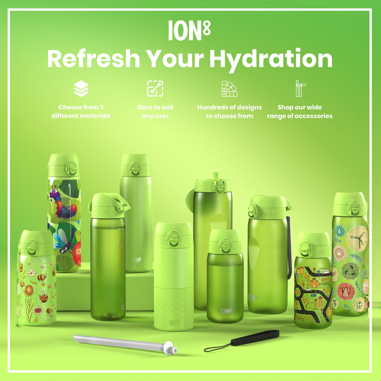 ION8 Recyclon Leak Proof Water Bottle, Green, 750ml
