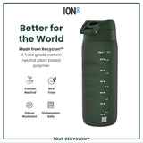 ION8 Recyclon Leak Proof Water Bottle, Dark Green, 750ml
