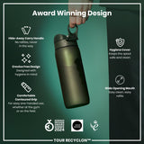 ION8 Recyclon Leak Proof Water Bottle, Dark Green, 750ml