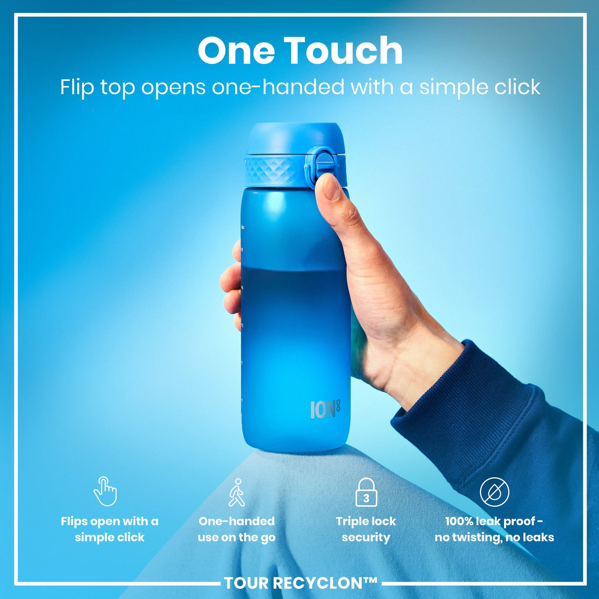 ION8 Recyclon Leak Proof Water Bottle, Blue, 750ml