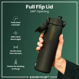 ION8 Recyclon Slim Leak Proof Water Bottle, Dark Green, 500ml