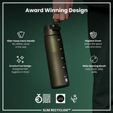 ION8 Recyclon Slim Leak Proof Water Bottle, Dark Green, 500ml