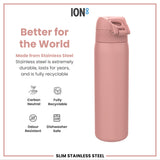 ION8 Steel Slim Leak Proof Water Bottle, Ash Rose, 600ml