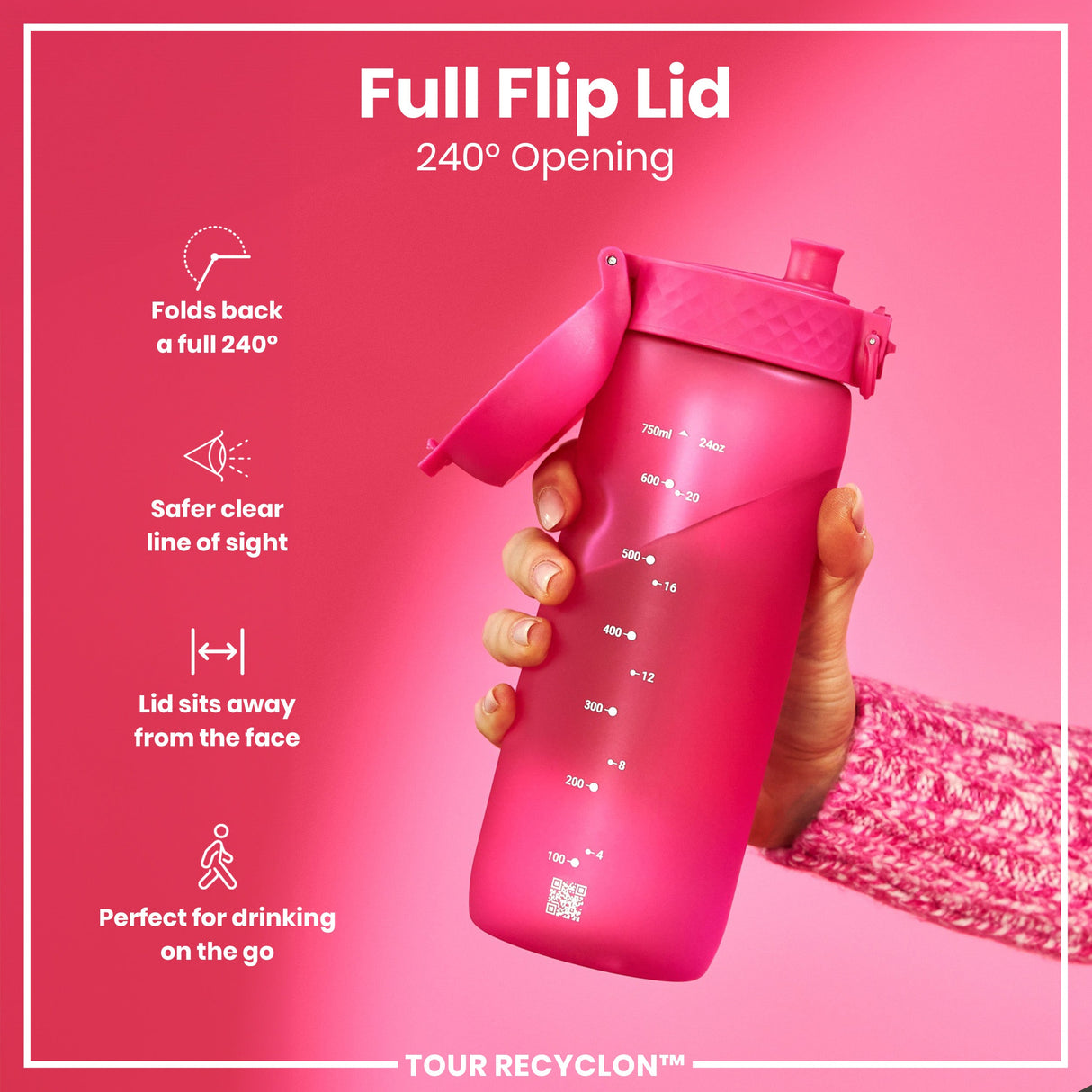 ION8 Recyclon Leak Proof Water Bottle, Pink, 750ml
