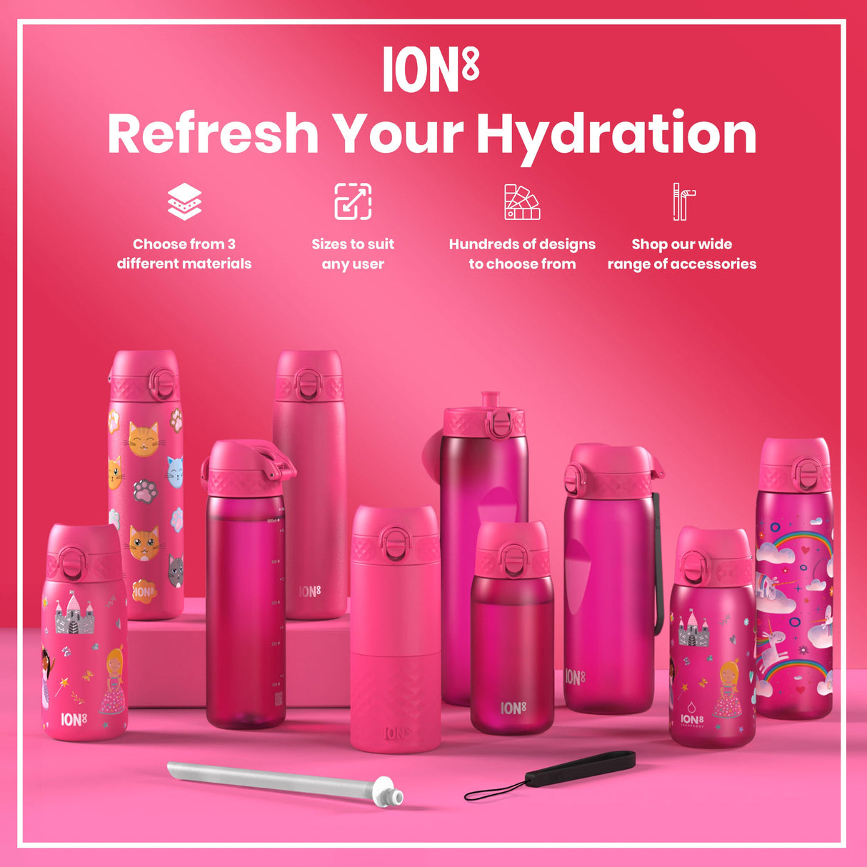 ION8 Recyclon Leak Proof Water Bottle, Pink, 750ml