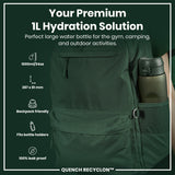 ION8 Recyclon Leak Proof Water Bottle, Dark Green, 1L
