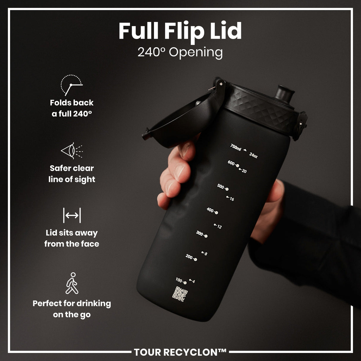 ION8 Recyclon Leak Proof Water Bottle, Black, 750ml