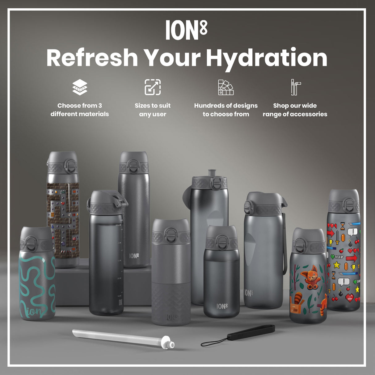 ION8 Recyclon Leak Proof Water Bottle, Grey, 750ml