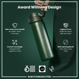 ION8 Leak Proof Slim Water Bottle, Stainless Steel, Dark Green, 600ml