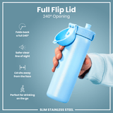 ION8 Steel Slim Leak Proof Water Bottle, Alaskan Blue, 600ml