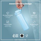ION8 Steel Slim Leak Proof Water Bottle, Alaskan Blue, 600ml