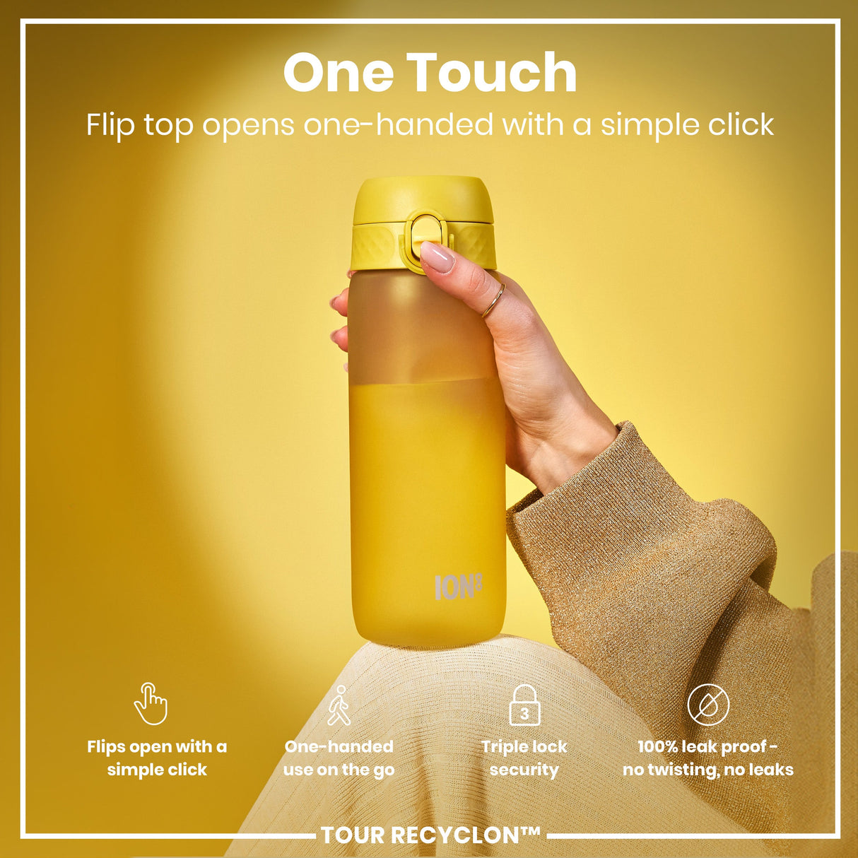 ION8 Recyclon Leak Proof Water Bottle, Yellow, 750ml