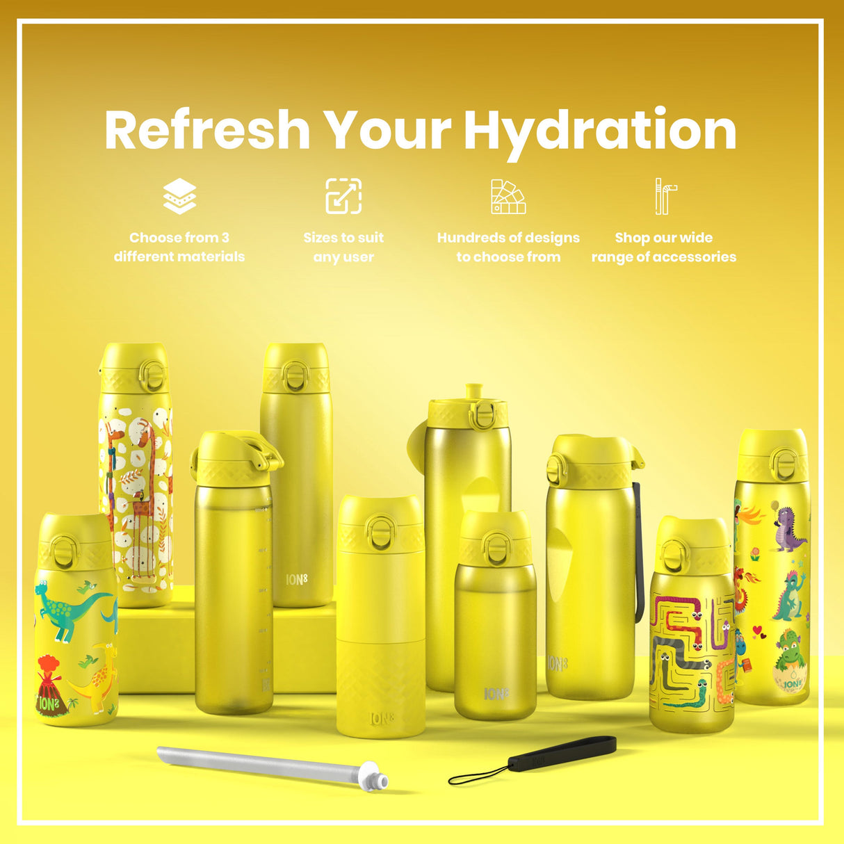ION8 Recyclon Leak Proof Water Bottle, Yellow, 750ml
