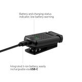 Ledlenser W1R Work infographic showing the battery indicator and USB-C charging