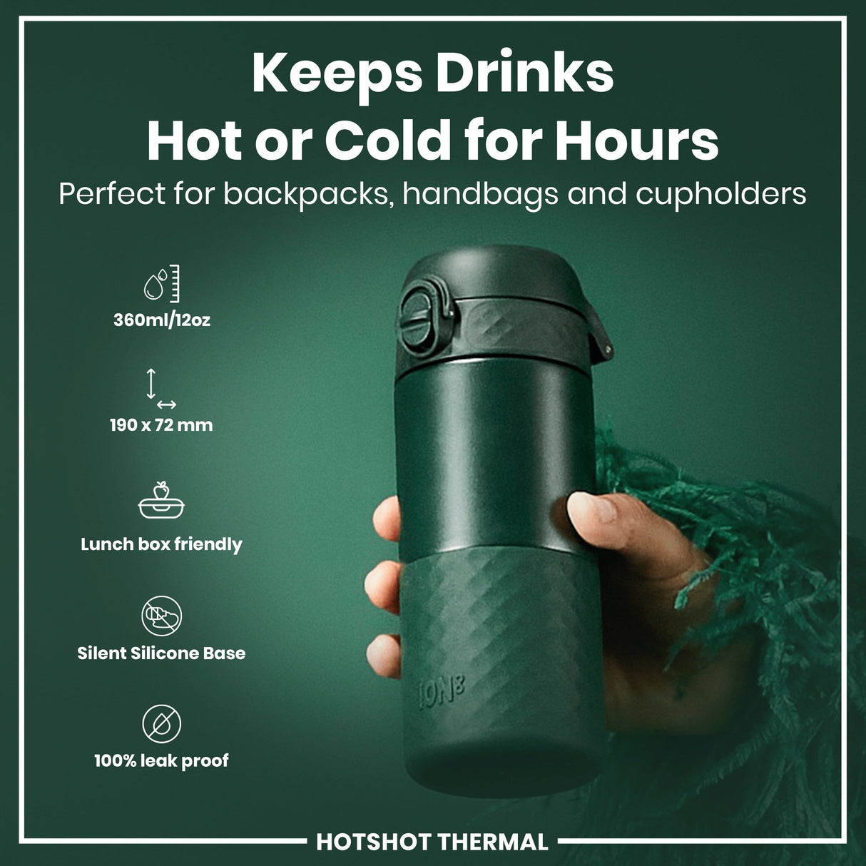ION8 HotShot Insulated Steel Travel Mug, Dark Green, 360ml