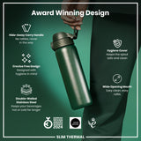 ION8 Leak Proof Slim Thermal Water Bottle, Insulated Steel, Dark Green, 500ml