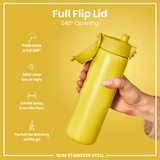 ION8 Steel Slim Leak Proof Water Bottle, Yellow, 600ml
