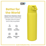 ION8 Steel Slim Leak Proof Water Bottle, Yellow, 600ml