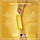 ION8 Steel Slim Leak Proof Water Bottle, Yellow, 600ml