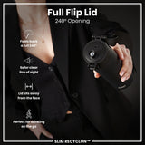 ION8 Recyclon Slim Leak Proof Water Bottle with Straw, Black, 500ml