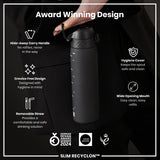 ION8 Recyclon Slim Leak Proof Water Bottle with Straw, Black, 500ml