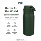 ION8 Leak Proof Thermal Water Bottle, Insulated Steel, Dark Green, 320ml